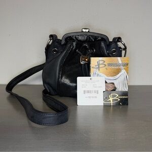 B. Makowsky Betty Black Leather Frame Crossbody Bag Snake Embossed New With Tags